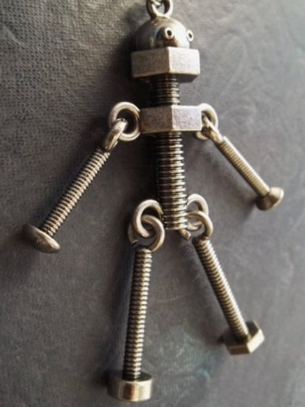 Robot Keychain Antique Silver Steampunk Industrial Screw Nut Keyring Charm